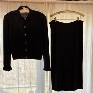 St. John Black Slate Gay Suit with Gold Buttons